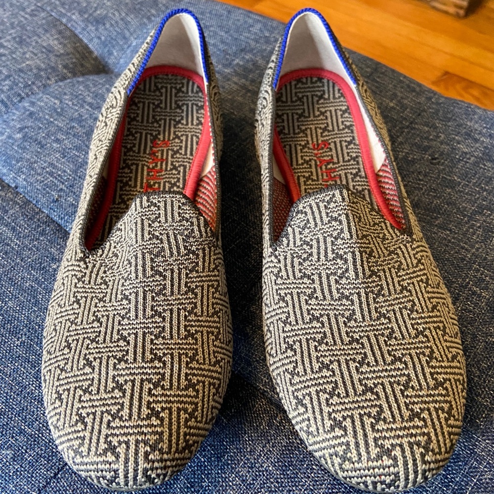 Rothy’s Retired Charcoal Gray Grid Pattern Loafer Flats Shoes Slip On Size 7.5